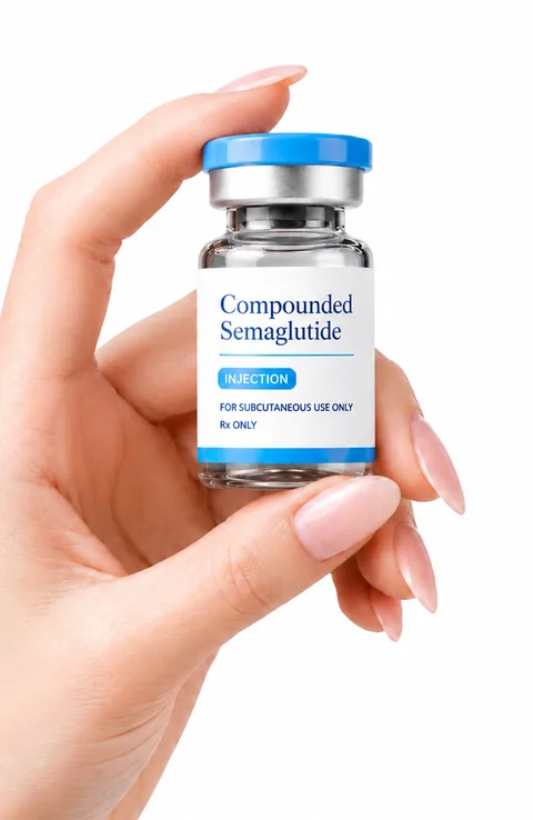 Hand holding a KERNX compounded Semaglutide vial